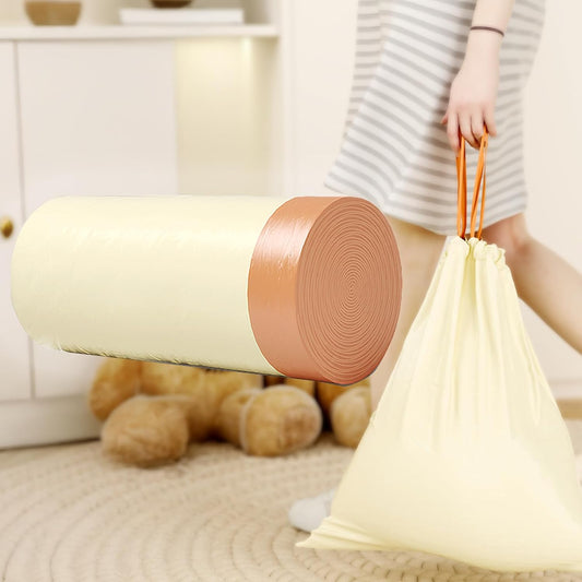 Drawstring Trash Bags 5.3 Gallon Heavy Duty, Clear Medium Size Unscented Wastebasket Liners Ideal for Kitchen, Bathroom, Office Litter, 50 Count, Yellow