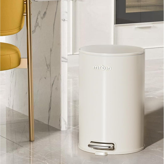 Mrbin Stainless Steel Bathroom Trash Can with Lid, 13L / 3.4gal Step Waste Basket for Bedroom, Round Kitchen Garbage Pail with Plastic Inner Bucket and Pedal Fingerprint-Proof, Eclipse-Grey