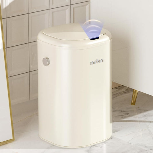 Mrbin Metal Automatic Tall Kitchen Trash Can with Lid, 18L/3.4gal Slim Motion Sensor Waste Basket, Touchless Electric Garbage Bin for Office and Bathroom, Cream White