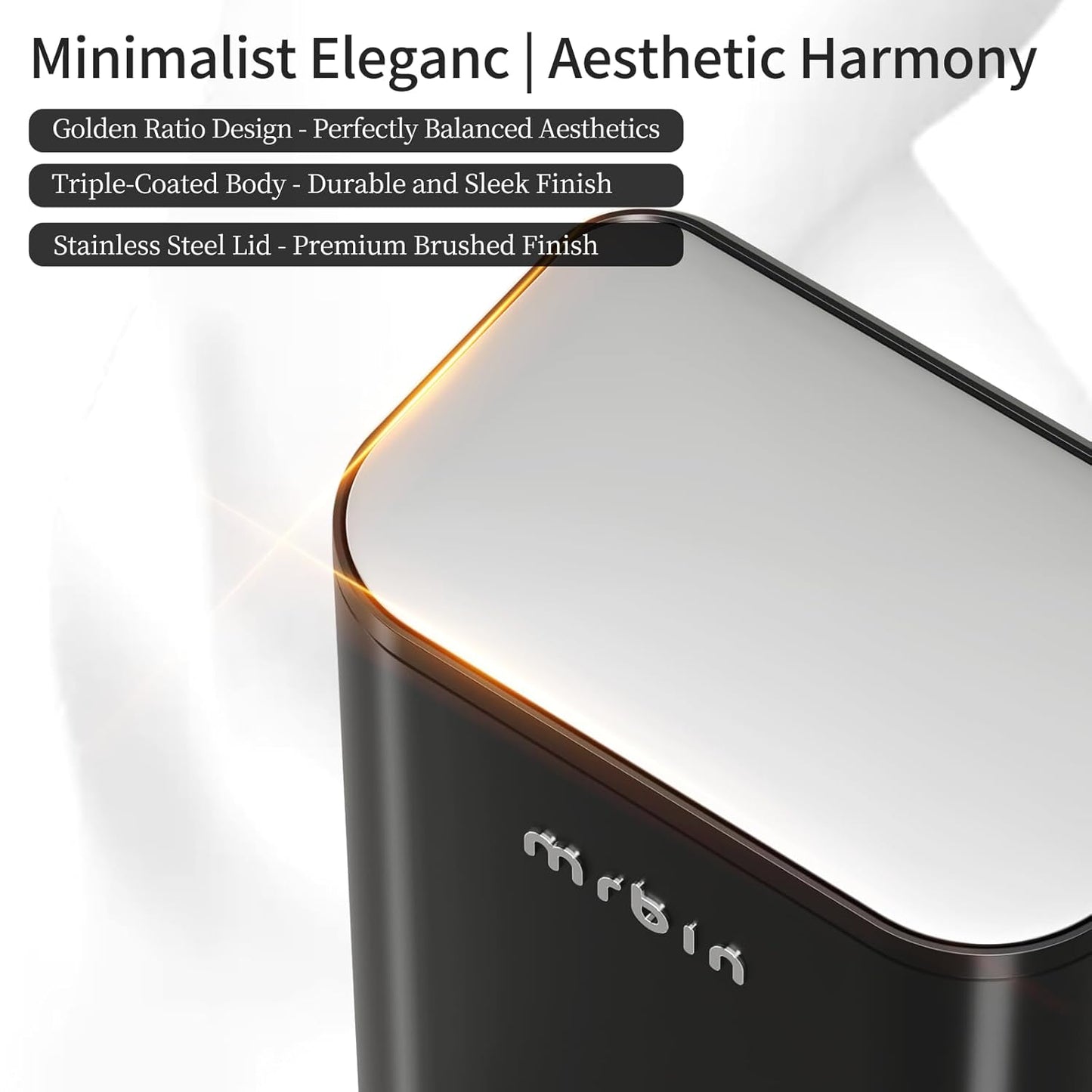 Mrbin Metal Bathroom Trash Can with Stainless Steel Lid and Pedal, 13L / 3.4Gal Step Touchless Rectangle Office Waste Basket, Soft Close Garbage Pail for Near Desk, Bedroom, Small Kitchen, Rv, Black