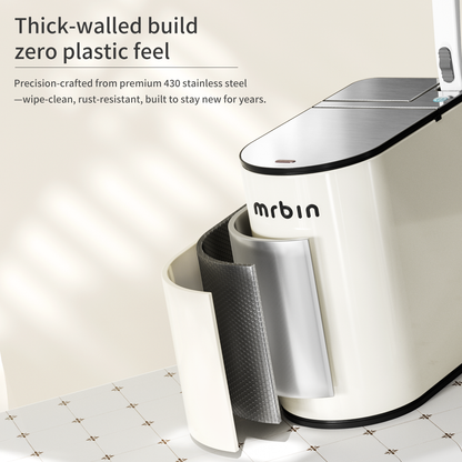 Motion Sensor Bathroom Trash Can and Disposable Toilet Brush Holder Set, 1.8 Gallon Slim Touchless Small Garbage Pail, Toilet Smart Waste Basket with Lid and Odor Filter, Cream White