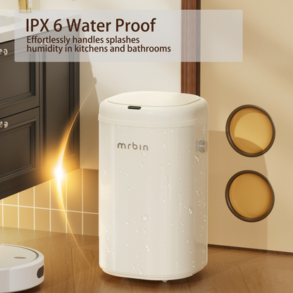 Adsorption Metal Kitchen Motion Sensor Trash Can Removable, 18L / 4.8gal Automatic Absorbing Bag Lidded Garbage Bin with Wheels, Commercial Waste Basket for Office and Bedroom, Bathroom, White