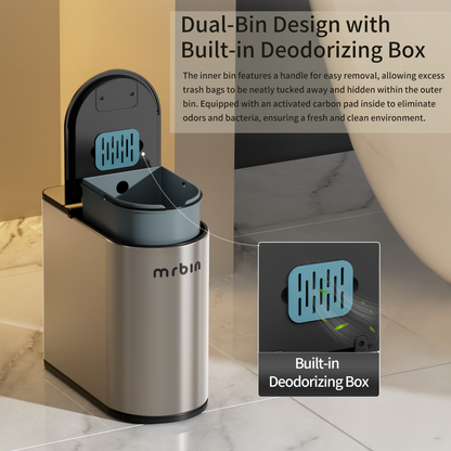 Motion Sensor Bathroom Trash Can and Disposable Toilet Brush Holder Set, 1.8 Gallon Slim Stainless Steel Small Garbage Pail, Toilet Smart Waste Basket with Lid and Odor Filter, Eclipse Grey