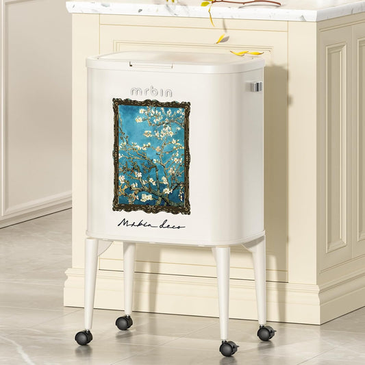 Metal Kitchen Trash Can - 36L, Removable Lid, Almond Blossom