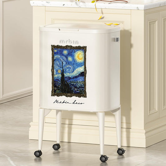 Metal Kitchen Trash Can - 36L, Removable Lid, Starry Night