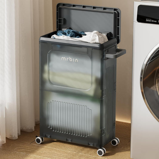 Slim Wheeled Laundry Hamper - 40L, Removable Lid