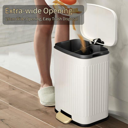 Mrbin Stainless Steel Outdoor Dog Poop Trash Can with Lid, 12L / 3.2gal Step Patio Pet Waste Basket Outside Odor Control, Metal Cat Litter Yard Disposal foot Pedal Garbage Pail, White