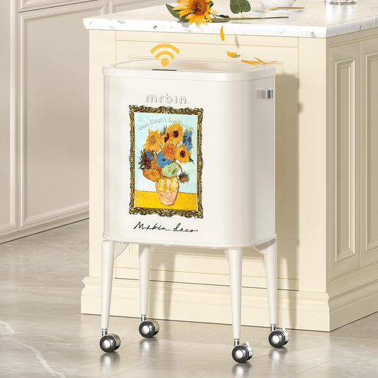 Metal Motion Sensor Trash Can - 36L / 9.5gal, Sunflower Design