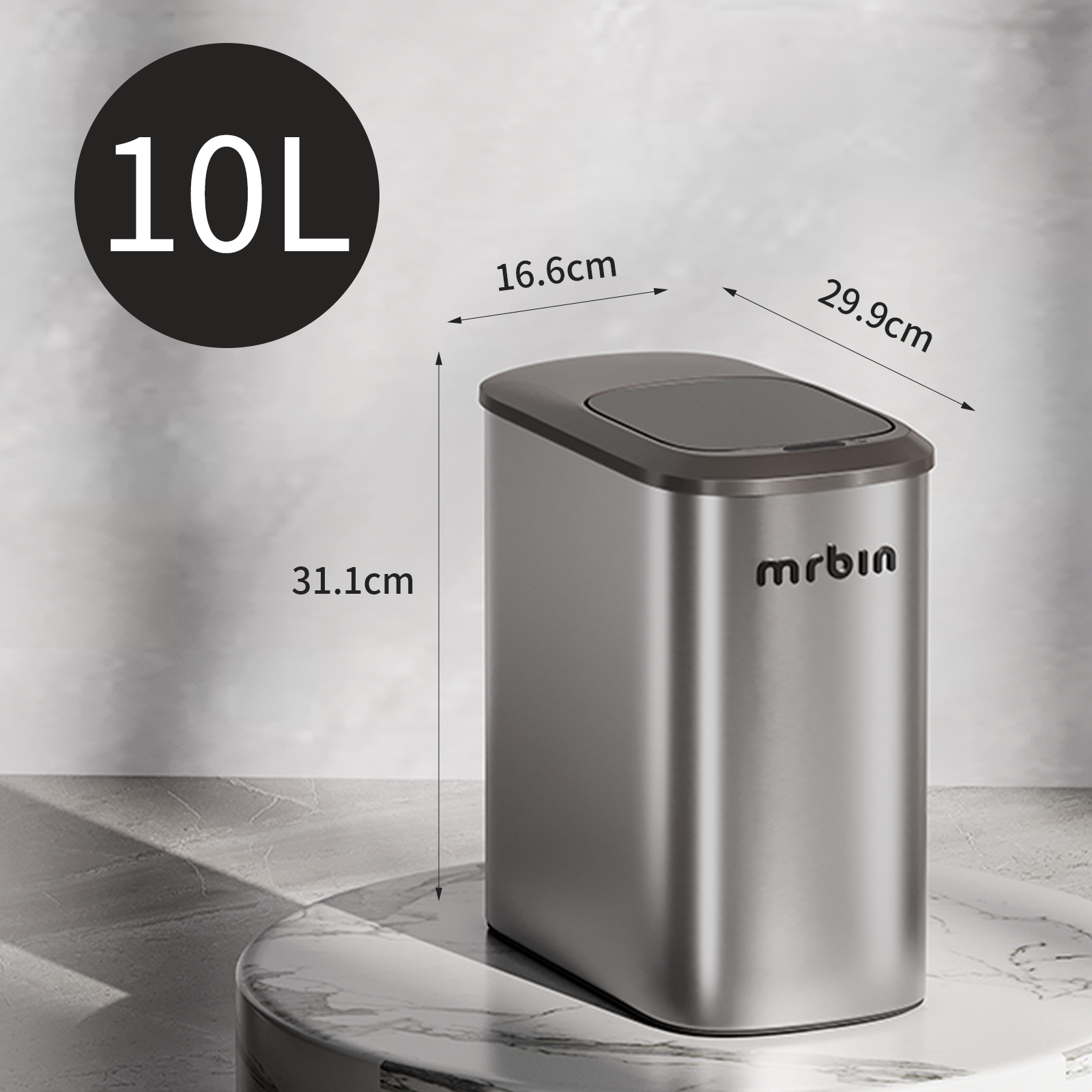 Stainless Steel Motion Sensor Bathroom Trash Can, 10L / 2.6gal,Eclipse Grey