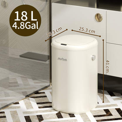 Adsorption Metal Kitchen Motion Sensor Trash Can Removable, 18L / 4.8gal Automatic Absorbing Bag Lidded Garbage Bin with Wheels, Commercial Waste Basket for Office and Bedroom, Bathroom, White