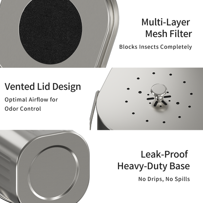 Stainless Steel Kitchen Compost Bin Countertop Trash Can with Lid and Charcoal Filter, Metal Small Indoor Rubbish Dustbin for Food Waste Recycle