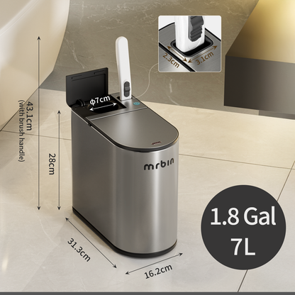Motion Sensor Bathroom Trash Can and Disposable Toilet Brush Holder Set, 1.8 Gallon Slim Stainless Steel Small Garbage Pail, Toilet Smart Waste Basket with Lid and Odor Filter, Eclipse Grey