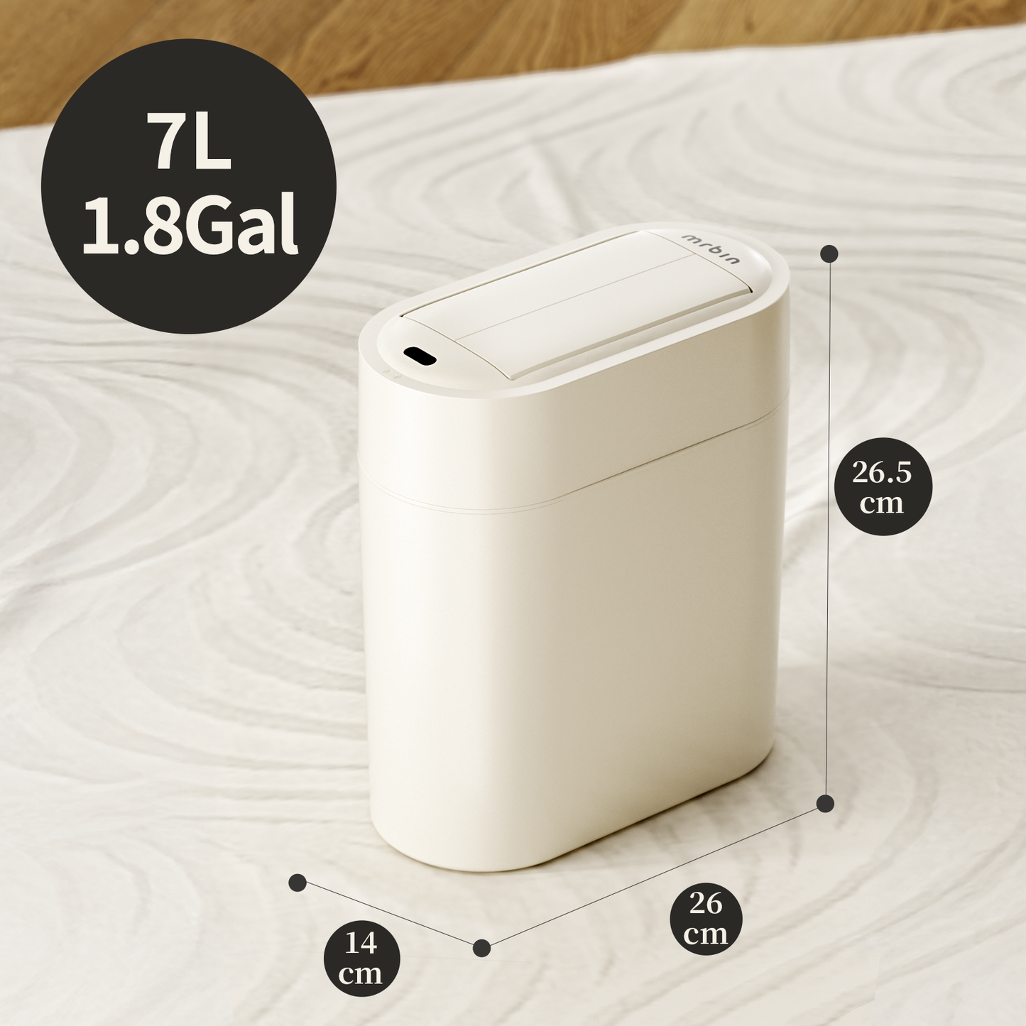 Motion Sensor Bathroom Trash Can with Butterfly Lid, 7L / 1.8gal Touchless Automatic Slim Garbage Bin, Narrow Plastic Waste Basket for Near Desk Office, Bedroom, Kitchen, Rv, Cream White