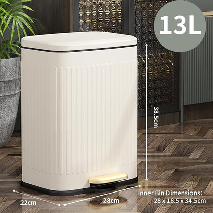 Mrbin Stainless Steel Outdoor Dog Poop Trash Can with Lid, 12L / 3.2gal Step Patio Pet Waste Basket Outside Odor Control, Metal Cat Litter Yard Disposal foot Pedal Garbage Pail, White