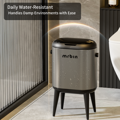 Stainless Steel Slim Bathroom Motion Sensor Trash Can with Lid and Wheels, 13L / 3.4gal Electric Touchless Toilet Waste Basket with Legs for Narrow Vanity, Rvs, Dorm, Kitchen, Eclipse Grey