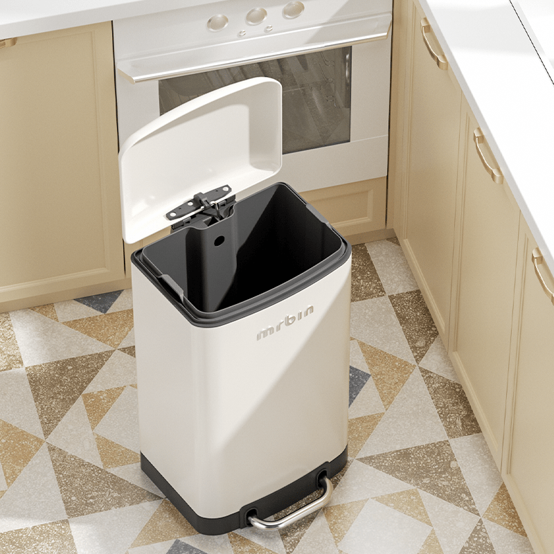 Cream - Style Foot - Operated Trash Can with Low - Noise Soft Closure and Lid Locks Odors - mrbin