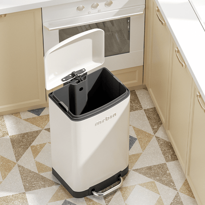 Cream - Style Foot - Operated Trash Can with Low - Noise Soft Closure and Lid Locks Odors - mrbin