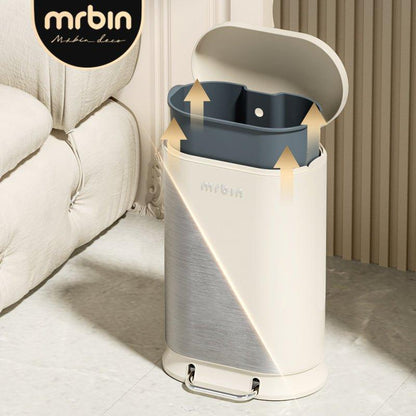 Cream - Toned Large Pedal Trash Can - 30L Capacity with Ultra - Wide Opening and Silent Close - mrbin