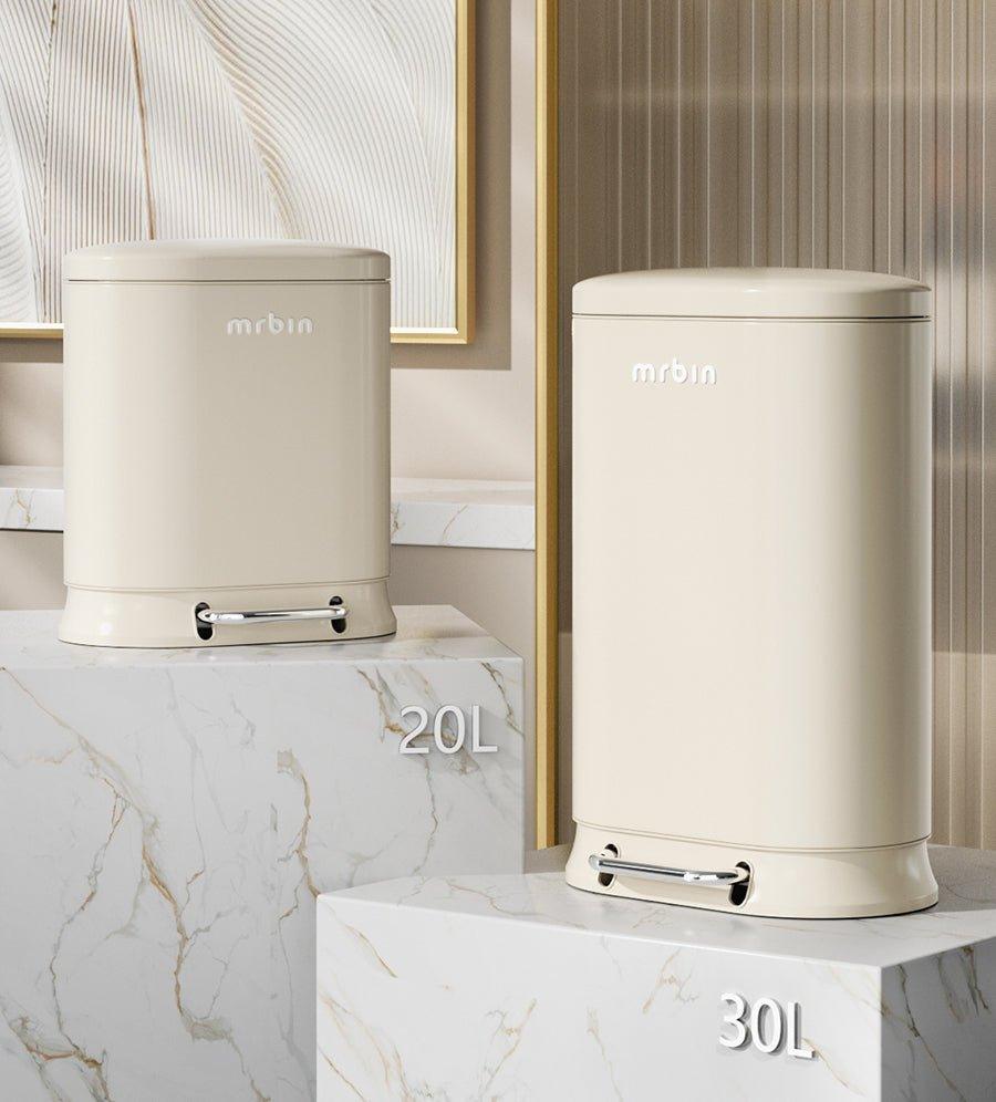 Cream - Toned Large Pedal Trash Can - 30L Capacity with Ultra - Wide Opening and Silent Close - mrbin