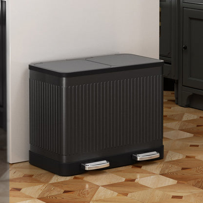 Dual Trash Can for Kitchen Black 24L