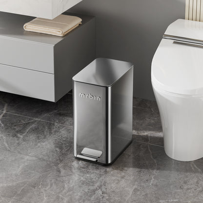 Bathroom Trash Can Slim Stainless Steel Narrow Ultra Thin Lid and Foot Pedal