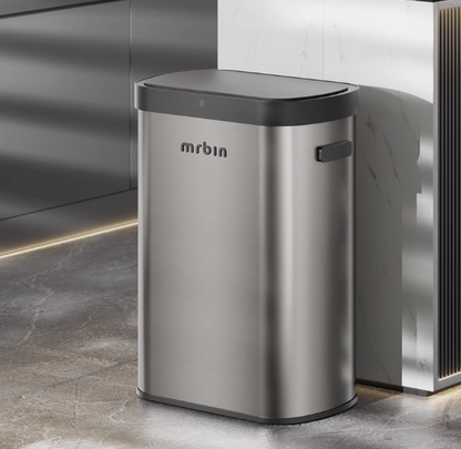 Mrbin Automatic 50L/13gal Stainless Steel Trash Can with Lid, Large Commercial Touchless Motion Sensor Waste Basket, Tall Rectangle Garbage Bin for Kitchen, Garage, Office, Eclipse Grey