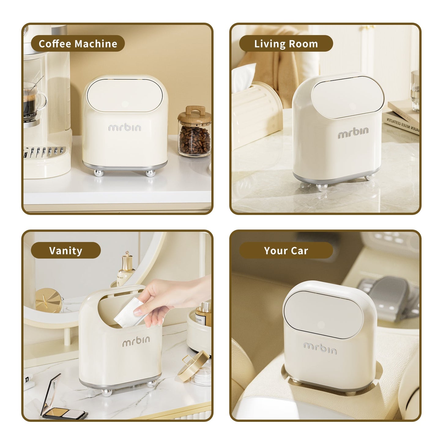 Small Desktop Coffee Cup Trash Can Cute and Stylish - 2024 New Model with Robotic Concept and Lid for Office and Home - mrbin