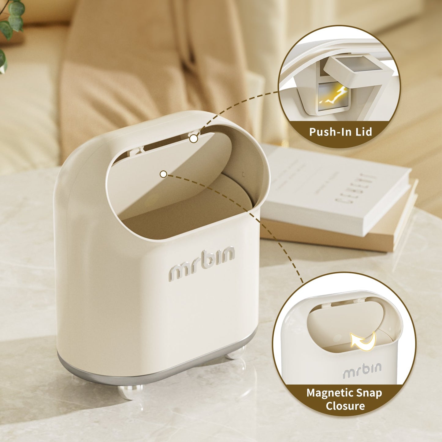 Small Desktop Coffee Cup Trash Can Cute and Stylish - 2024 New Model with Robotic Concept and Lid for Office and Home - mrbin