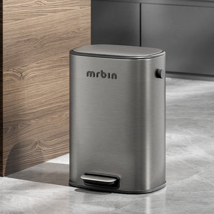 MrBin Step Trash Can Metal Eclipse Grey Black Logo