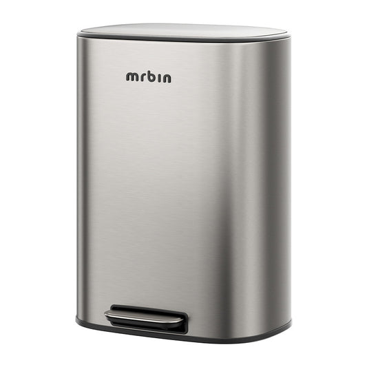 MrBin Step Trash Can Metal Eclipse Grey Black Logo