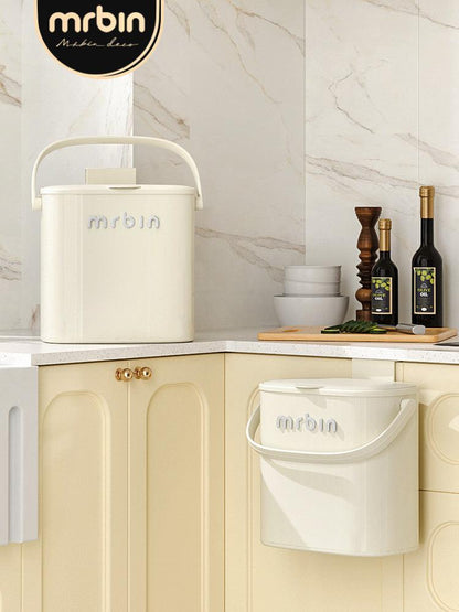 Wall - Mounted Cream - Style Trash Can with Dual Open Lid System and Thick Steel Material - mrbin